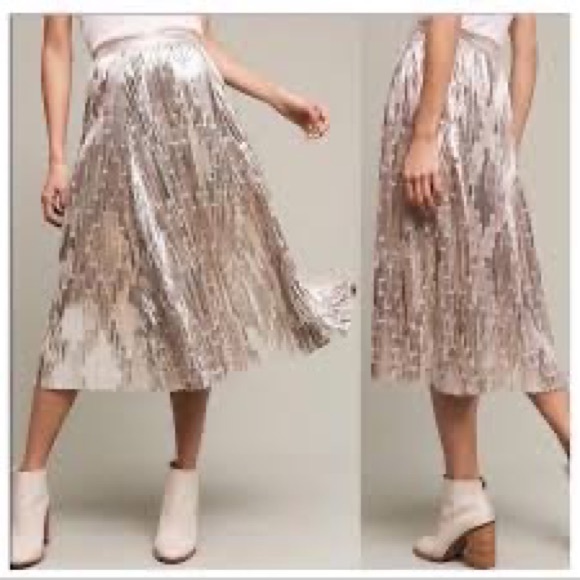 Anthropologie Dresses & Skirts - Maeve Shimmering Silver Midi Skirt
